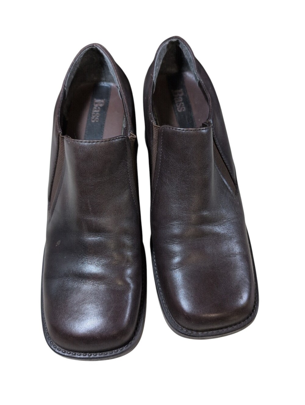 G.H. Bass Bessie Women's Brown Leather Slip On Chunky Heel Shoes Size 8.5